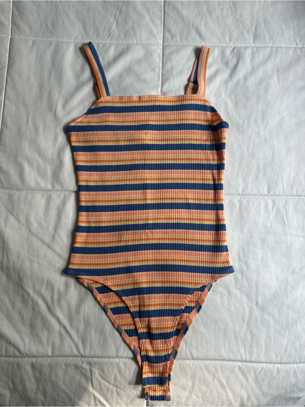 Pink Lily Weekend Ease Striped Ribbed Tank Bodysuit Small